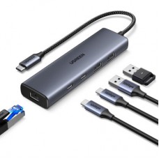 Концентратор Ugreen USB-C to 1xUSB-A 3.2 + 1xUSB-A 2.0 + 2xUSB-C 3.2 + RJ45 + PD CM512 gray (45320) - Фото