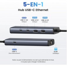 Концентратор Ugreen USB-C to 1xUSB-A 3.2 + 1xUSB-A 2.0 + 2xUSB-C 3.2 + RJ45 + PD CM512 gray (45320) - Фото