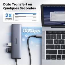 Концентратор Ugreen USB-C to 1xUSB-A 3.2 + 1xUSB-A 2.0 + 2xUSB-C 3.2 + RJ45 + PD CM512 gray (45320) - Фото