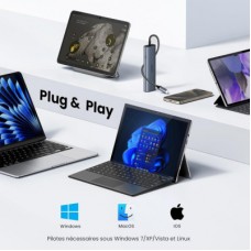 Концентратор Ugreen USB-C to 1xUSB-A 3.2 + 1xUSB-A 2.0 + 2xUSB-C 3.2 + RJ45 + PD CM512 gray (45320) - Фото