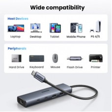Концентратор Ugreen USB-C to 1xUSB-A 3.2 + 1xUSB-A 2.0 + 2xUSB-C 3.2 + RJ45 + PD CM512 gray (45320) - Фото