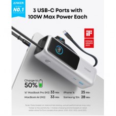 Батарея універсальна Anker 25000 mAh, 165W, PD/3/0, QC/3/0, Built-In Double USB-C Cables, silver (A1695H41) - Фото