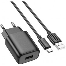 Зарядний пристрій HOCO C134A USB + cable USB to USB-C 2.4 A black (6942007621359) - Фото
