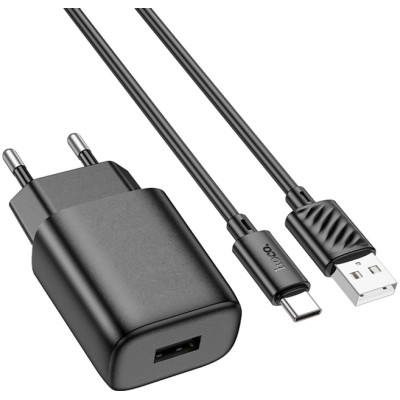 Зарядний пристрій HOCO C134A USB + cable USB to USB-C 2.4 A black (6942007621359)