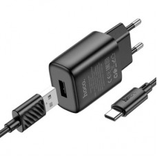 Зарядний пристрій HOCO C134A USB + cable USB to USB-C 2.4 A black (6942007621359) - Фото