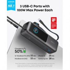 Батарея універсальна Anker 25000 mAh, 165W, PD/3/0, QC/3/0, Built-In Double USB-C Cables, black (A1695H11) - Фото