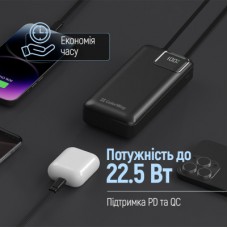 Батарея универсальная ColorWay 20 000 mAh Optimal Power PD/22.5W, QC/3.0, Black (CW-PB200LPB5BK-PDD) - Фото