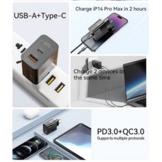 Зарядний пристрій 1xUSB-C + 1xUSB 33 W Essager (ECTAC-PCB01-P) - Фото