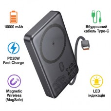Батарея універсальна HOCO 10000 mAh Origen Dual PD/20W Magnetic with cable Type-C Metal Gray (Q44/714983)