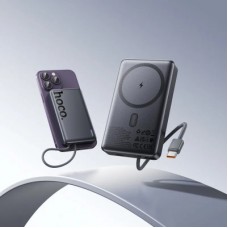 Батарея універсальна HOCO 10000 mAh Origen Dual PD/20W Magnetic with cable Type-C Metal Gray (Q44/714983) - Фото