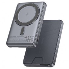 Батарея універсальна HOCO 5000 mAh Title PD/20W Magnetic with stand + mini wallet Grey (Q46 / 714988) - Фото