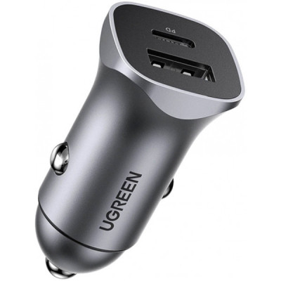 Зарядний пристрій Ugreen 1xUSB-C + 1xUSB 30 W car adapter CD130 black (40858)