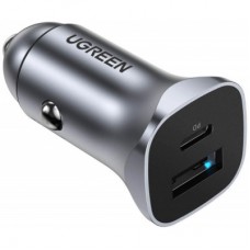 Зарядний пристрій Ugreen 1xUSB-C + 1xUSB 30 W car adapter CD130 black (40858) - Фото