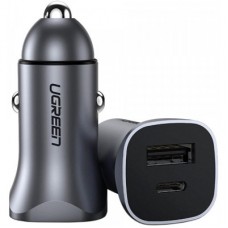 Зарядний пристрій Ugreen 1xUSB-C + 1xUSB 30 W car adapter CD130 black (40858) - Фото