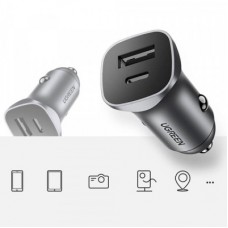 Зарядний пристрій Ugreen 1xUSB-C + 1xUSB 30 W car adapter CD130 black (40858) - Фото