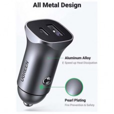 Зарядний пристрій Ugreen 1xUSB-C + 1xUSB 30 W car adapter CD130 black (40858) - Фото