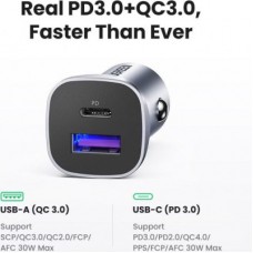 Зарядний пристрій Ugreen 1xUSB-C + 1xUSB 30 W car adapter CD130 black (40858) - Фото