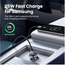 Зарядний пристрій Ugreen 1xUSB-C + 1xUSB 30 W car adapter CD130 black (40858) - Фото