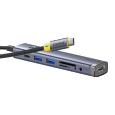 Концентратор Baseus USB-C 7-Port HDMI 4K60Hz + 2xUSB 3.0 + PD + SD/TF 3.0 + 3.5mm gray (B00052803811-02) - Фото