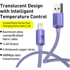 Дата кабель USB 2.0 AM to Lightning 1.2m 2.4A Crystal Shine Series purple Baseus (CAJY000005) - Фото