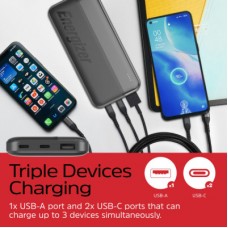 Батарея універсальна Energizer 10000 mAh 15 W, USB-А, 2*USB-C, Black (UE10050CC) - Фото