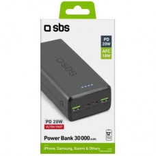 Батарея универсальная SBS 30000mAh 20W PD,QC, 2xUSB-A, 2xUSB-C Black (TTBB30000PD20K) - Фото