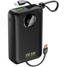 Батарея универсальная Dudao 20000mAh K14+ 22.5W, PD, QC, USB-A, USB-C(In/Out), with built-in USB-C/Lightning cables, Black