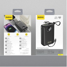 Батарея универсальная Dudao 20000mAh K14+ 22.5W, PD, QC, USB-A, USB-C(In/Out), with built-in USB-C/Lightning cables, Black - Фото