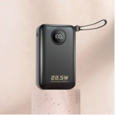 Батарея универсальная Dudao 20000mAh K14+ 22.5W, PD, QC, USB-A, USB-C(In/Out), with built-in USB-C/Lightning cables, Black - Фото