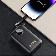 Батарея универсальная Dudao 20000mAh K14+ 22.5W, PD, QC, USB-A, USB-C(In/Out), with built-in USB-C/Lightning cables, Black - Фото