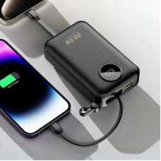 Батарея универсальная Dudao 20000mAh K14+ 22.5W, PD, QC, USB-A, USB-C(In/Out), with built-in USB-C/Lightning cables, Black - Фото