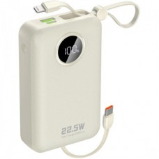 Батарея универсальная Dudao 20000mAh K14+ 22.5W, PD, QC, USB-A, USB-C(In/Out), with built-in USB-C/Lightning cables, White