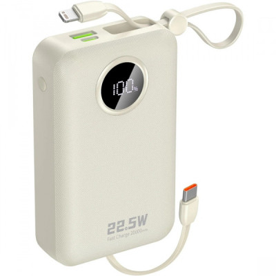Батарея универсальная Dudao 20000mAh K14+ 22.5W, PD, QC, USB-A, USB-C(In/Out), with built-in USB-C/Lightning cables, White