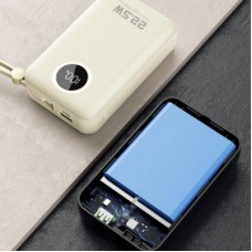 Батарея универсальная Dudao 20000mAh K14+ 22.5W, PD, QC, USB-A, USB-C(In/Out), with built-in USB-C/Lightning cables, White - Фото