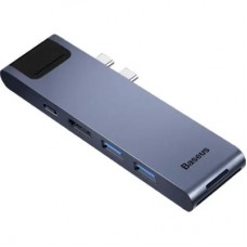 Концентратор Baseus USB-C Thunderbolt 7-in-1 2xUSB 3.0 + 1xUSB-C PD + HDMI 4K60Hz + SD/TF + 1xRJ45 1000Mbps gray (CAHUB-L0G) - Фото