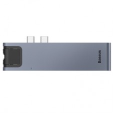 Концентратор Baseus USB-C Thunderbolt 7-in-1 2xUSB 3.0 + 1xUSB-C PD + HDMI 4K60Hz + SD/TF + 1xRJ45 1000Mbps gray (CAHUB-L0G) - Фото