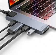 Концентратор Baseus USB-C Thunderbolt 7-in-1 2xUSB 3.0 + 1xUSB-C PD + HDMI 4K60Hz + SD/TF + 1xRJ45 1000Mbps gray (CAHUB-L0G) - Фото