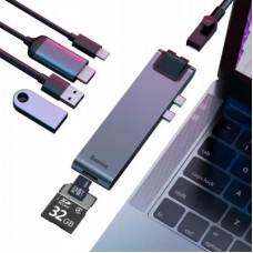 Концентратор Baseus USB-C Thunderbolt 7-in-1 2xUSB 3.0 + 1xUSB-C PD + HDMI 4K60Hz + SD/TF + 1xRJ45 1000Mbps gray (CAHUB-L0G) - Фото