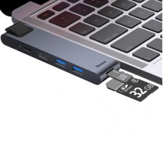 Концентратор Baseus USB-C Thunderbolt 7-in-1 2xUSB 3.0 + 1xUSB-C PD + HDMI 4K60Hz + SD/TF + 1xRJ45 1000Mbps gray (CAHUB-L0G) - Фото