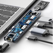 Концентратор Baseus USB-C Thunderbolt 7-in-1 2xUSB 3.0 + 1xUSB-C PD + HDMI 4K60Hz + SD/TF + 1xRJ45 1000Mbps gray (CAHUB-L0G) - Фото