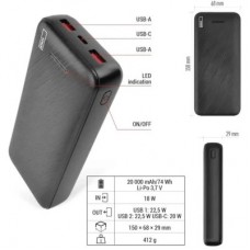 Батарея універсальна EMOS 20000 mAh AlphaQ3, 22.5W, black (B0572B) - Фото
