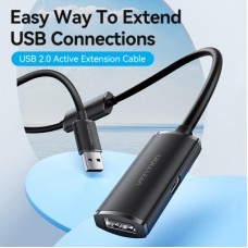 Дата кабель USB 2.0 AM/AF 5.0m Active black Vention (CBKBJ) - Фото