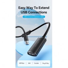 Дата кабель USB 2.0 AM/AF 10.0m Active black Vention (CBKBL) - Фото