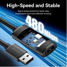 Дата кабель USB 2.0 AM/AF 25.0m Active black Vention (CBKBS) - Фото