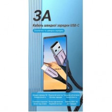 Дата кабель USB 2.0 AM to USB-C 1.5m 3A cotton braided aluminum purple Vention (CODVG) - Фото