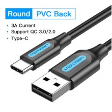 Дата кабель USB 2.0 AM to USB-C 1.0m 3A black Vention (COKBF) - Фото