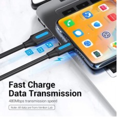 Дата кабель USB 2.0 AM to USB-C 1.5m 3A black Vention (COKBG) - Фото