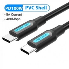 Дата кабель USB-C to USB-C 1.5m 5A black Vention (COTBG) - Фото