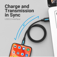 Дата кабель USB 3.0 AM to USB-C 1.5m black Vention (COZBG) - Фото