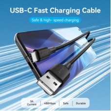 Дата кабель USB 2.0 AM to USB-C 1.0m 3A black Vention (CTHBF) - Фото